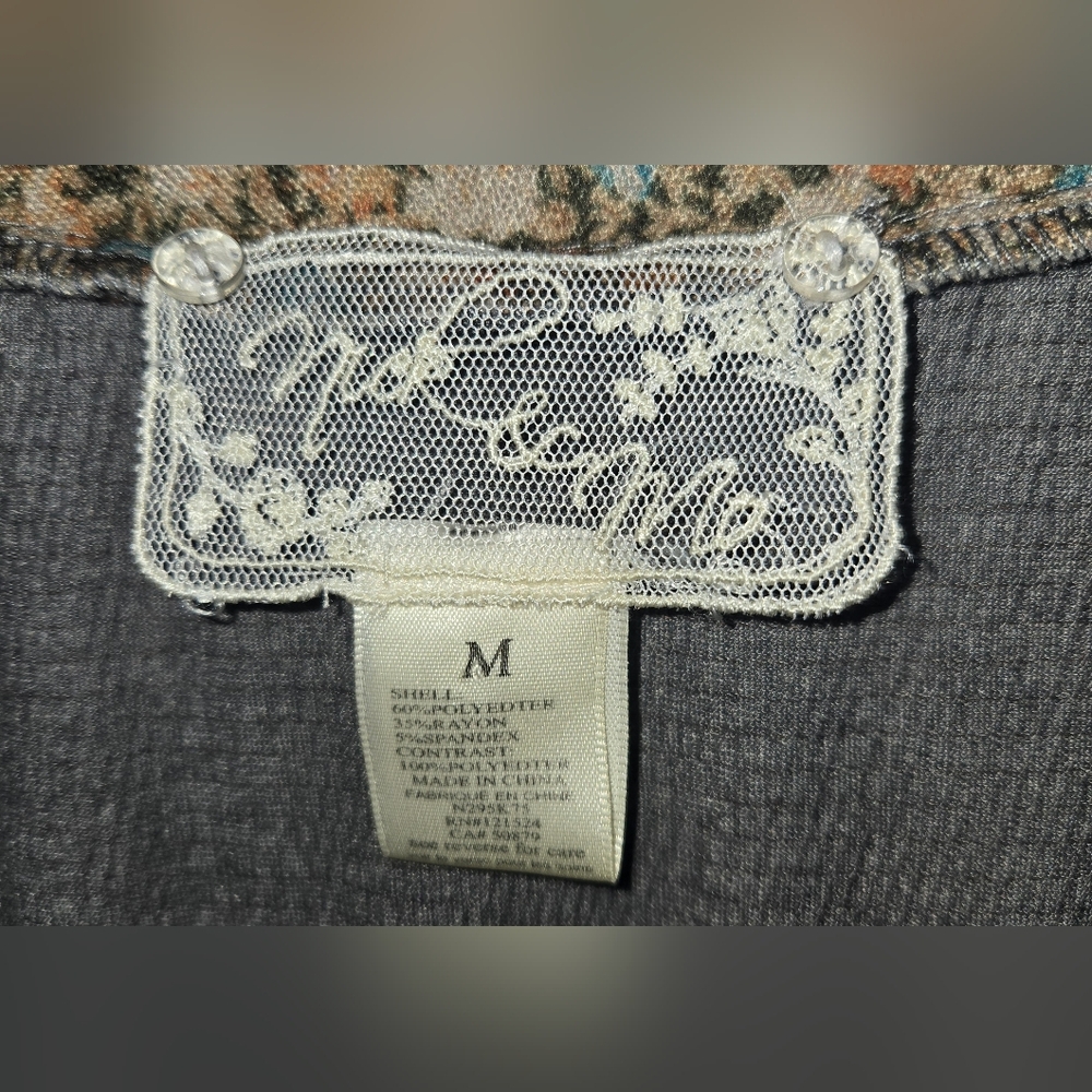 Anthropologie Nick & Mo Long Sleeve Gray Floral Patterned Ruffle Dress Sz M - Picture 2 of 4